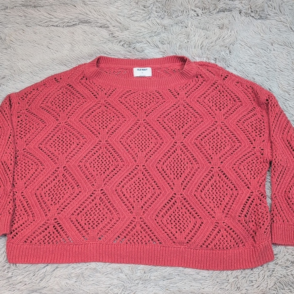Old Navy‎ Sweater Womens XXL Crochet Comfort Soft Sheer Preppy Casual
